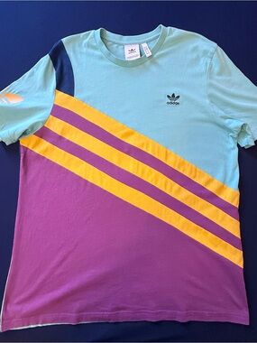 adidas Short-Sleeve Colorblock Tee in Teal, Purple & Yellow